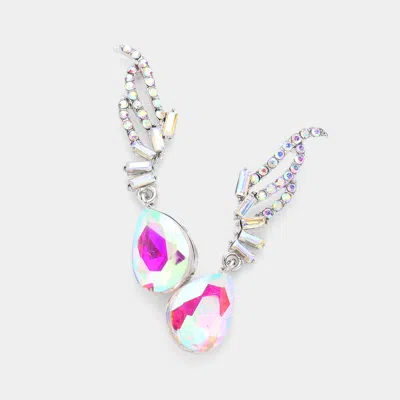 Fashnzfab Teardrop Stone Dangle Evening Earrings - Ab, Silver In Metallic