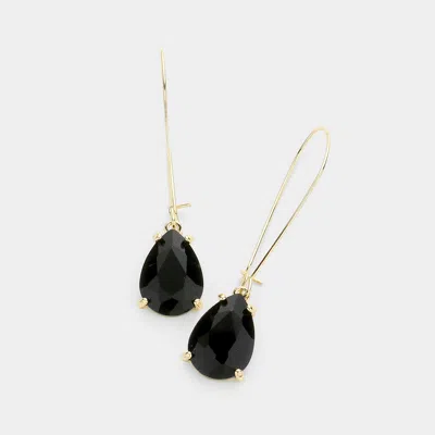 Fashnzfab Teardrop Stone Dangle Evening Earrings - Black