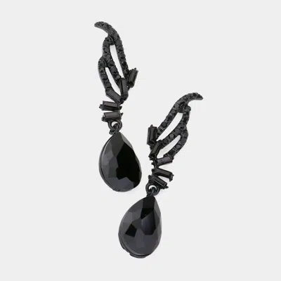 Fashnzfab Teardrop Stone Dangle Evening Earrings - Black, Jet Black