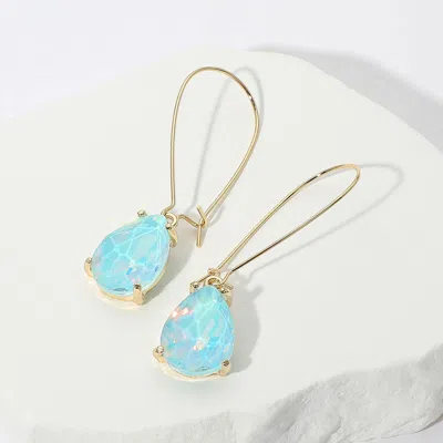 Fashnzfab Teardrop Stone Dangle Evening Earrings - Blue, Opal In Brown