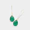 Fashnzfab Teardrop Stone Dangle Evening Earrings - Emerald In Gold