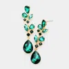 Fashnzfab Teardrop Stone Dangle Evening Earrings - Emerald In Gold