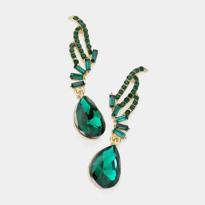 Fashnzfab Teardrop Stone Dangle Evening Earrings - Emerald In Green