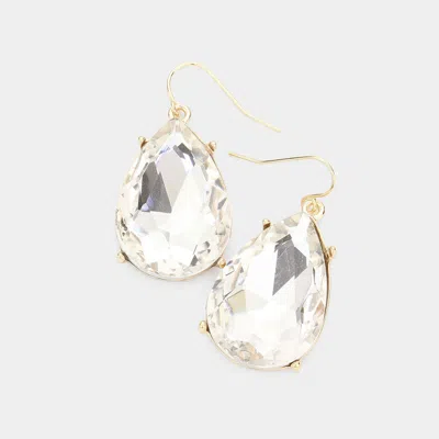 Fashnzfab Teardrop Stone Dangle Evening Earrings - Gold