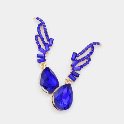 Fashnzfab Teardrop Stone Dangle Evening Earrings - Gold, Sapphire In Blue