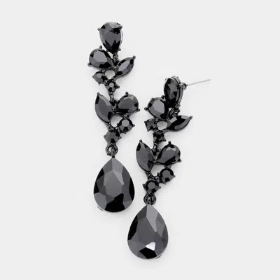 Fashnzfab Teardrop Stone Dangle Evening Earrings - Jet Black