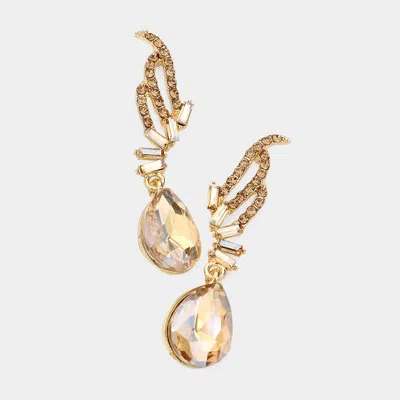 Fashnzfab Teardrop Stone Dangle Evening Earrings - Lt Col Topaz In Gold