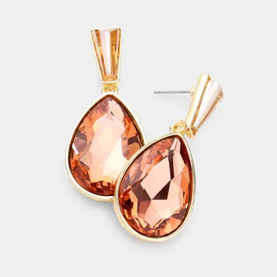 Fashnzfab Teardrop Stone Dangle Evening Earrings - Peach In Pink