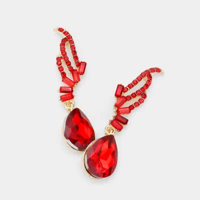Fashnzfab Teardrop Stone Dangle Evening Earrings - Siam In Red