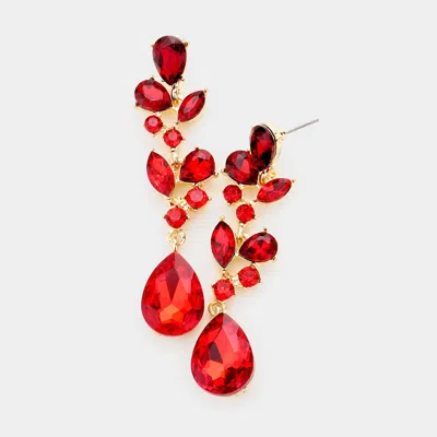 Fashnzfab Teardrop Stone Dangle Evening Earrings - Siam In Red