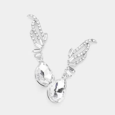 Fashnzfab Teardrop Stone Dangle Evening Earrings - Silver