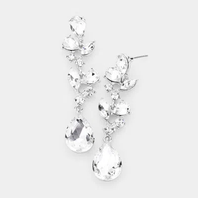 Fashnzfab Teardrop Stone Dangle Evening Earrings - Silver In Metallic