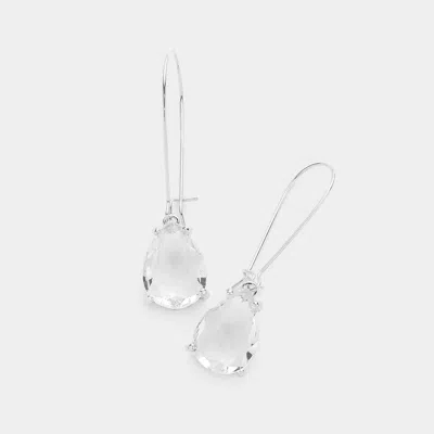Fashnzfab Teardrop Stone Dangle Evening Earrings - Silver In Metallic