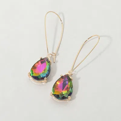 Fashnzfab Teardrop Stone Dangle Evening Earrings 0.5" X 2" In Gold