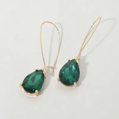 Fashnzfab Teardrop Stone Dangle Evening Earrings 0.5" X 2" In Gold