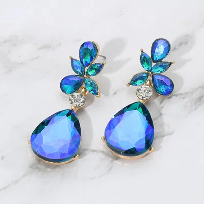 Fashnzfab Teardrop Stone Dangle Evening Earrings In Blue