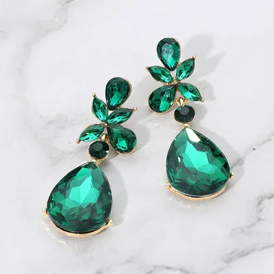 Fashnzfab Teardrop Stone Dangle Evening Earrings In Green