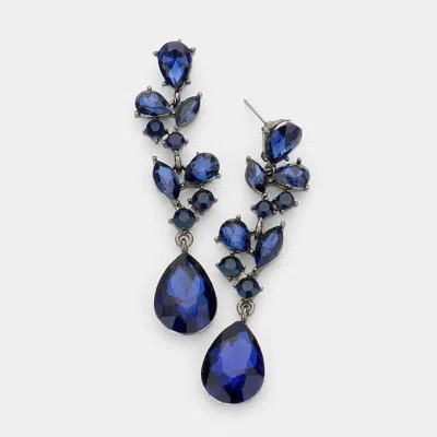 Fashnzfab Teardrop Stone Dangle Evening Earrings - Montana Blue