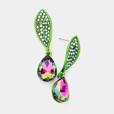 Fashnzfab Teardrop Stone Dangle Evening Earrings In Green