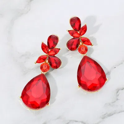 Fashnzfab Teardrop Stone Dangle Evening Earrings In Red
