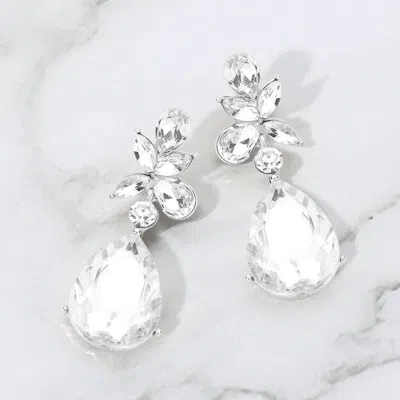 Fashnzfab Teardrop Stone Dangle Evening Earrings In Silver