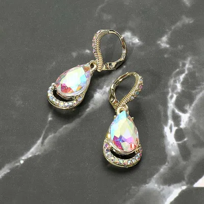 Fashnzfab Teardrop Stone Dangle Lever Back Evening Earrings - Ab, Gold