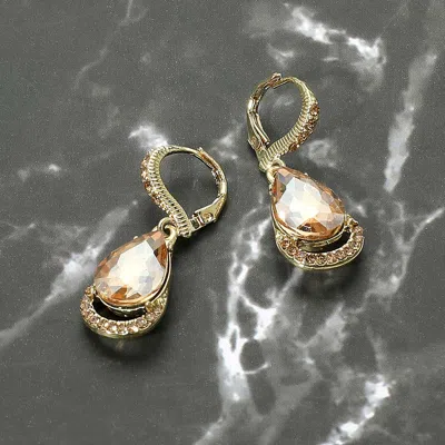 Fashnzfab Teardrop Stone Dangle Lever Back Evening Earrings In Gold