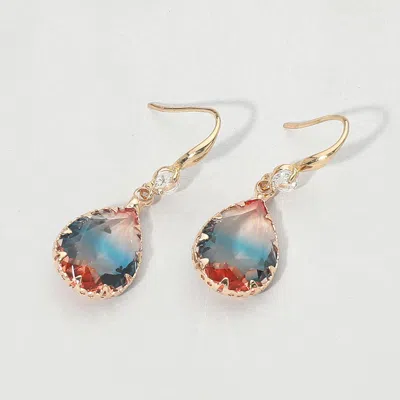 Fashnzfab Teardrop Stone Drop Earrings In Blue