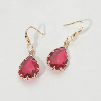 Fashnzfab Teardrop Stone Drop Earrings In Pink