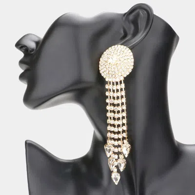 Fashnzfab Teardrop Stone Dropped Fringe Dangle Evening Earrings - Gold