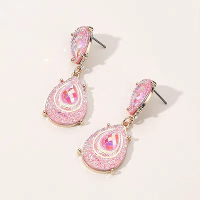 Fashnzfab Teardrop Stone Druzy Dangle Earrings - Pink