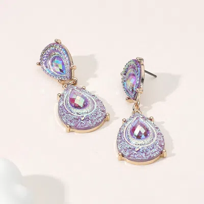 Fashnzfab Teardrop Stone Druzy Dangle Earrings - Purple