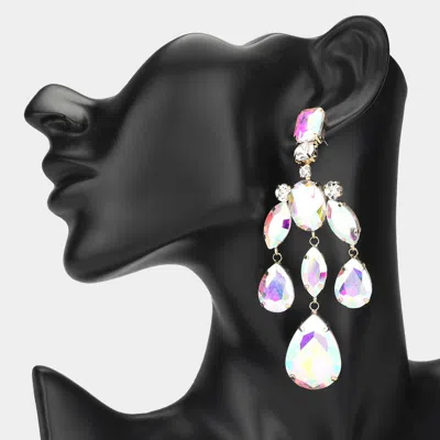 Fashnzfab Teardrop Stone Embellished Chandelier Evening Earrings - Ab, Clear, Gold In Multi