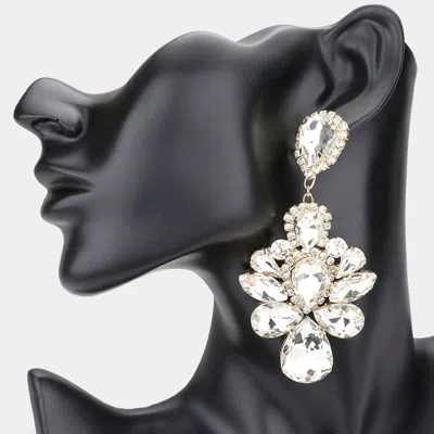 Fashnzfab Teardrop Stone Embellished Dangle Evening Earrings In Gold