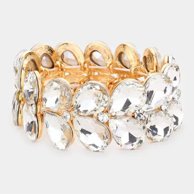 Fashnzfab Teardrop Stone Embellished Evening Bracelet Gold