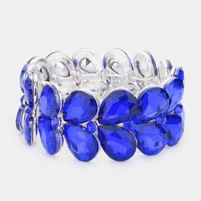 Fashnzfab Teardrop Stone Embellished Evening Bracelet Rhodium, Sapphire In Multi
