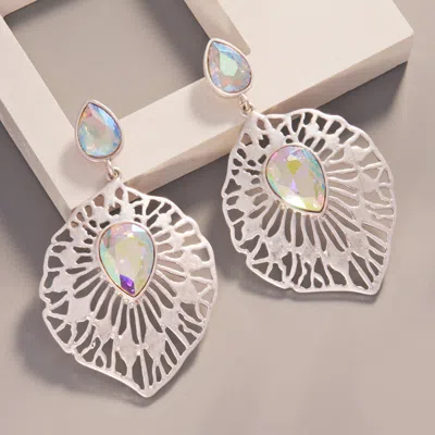 Fashnzfab Teardrop Stone Embellished Metal Abstract Filigree Dangle Earrings In Metallic