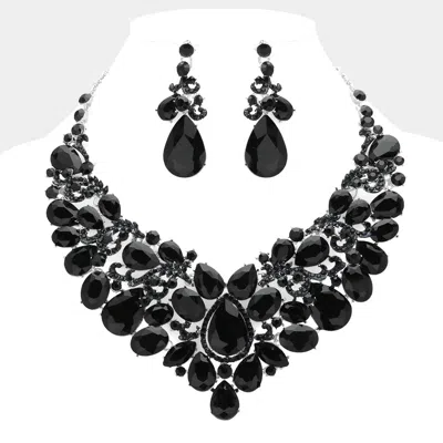 Fashnzfab Teardrop Stone Embellished Statement Evening Necklace In Black