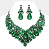 Fashnzfab Teardrop Stone Embellished Statement Evening Necklace In Green