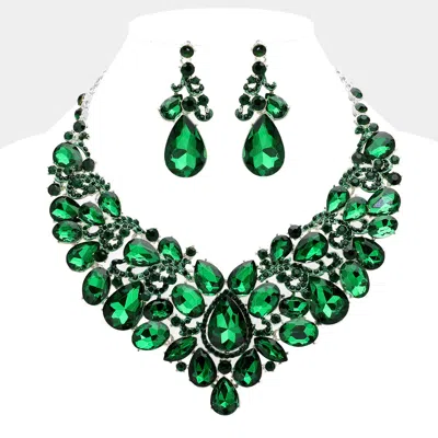 Fashnzfab Teardrop Stone Embellished Statement Evening Necklace In Green