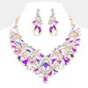 Fashnzfab Teardrop Stone Embellished Statement Evening Necklace In Pink