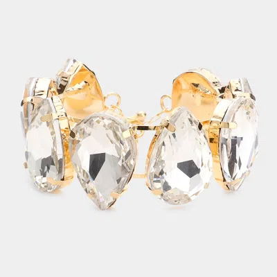 Fashnzfab Teardrop Stone Evening Bracelet Clear, Gold