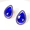 Fashnzfab Teardrop Stone Evening Clip On Earrings - Gold, Sapphire In Blue