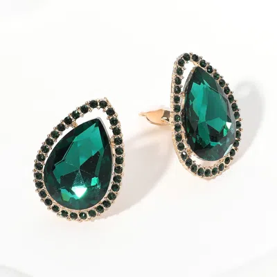 Fashnzfab Teardrop Stone Evening Clip On Earrings In Green