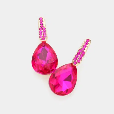 Fashnzfab Teardrop Stone Evening Earrings - Fuchsia, Gold In Pink