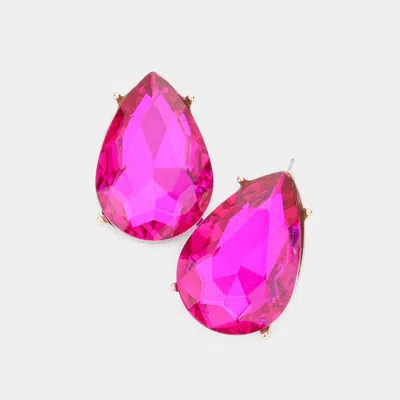 Fashnzfab Teardrop Stone Evening Earrings - Fuchsia In Pink