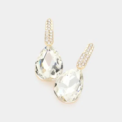 Fashnzfab Teardrop Stone Evening Earrings - Gold