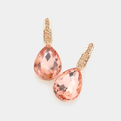 Fashnzfab Teardrop Stone Evening Earrings - Gold, Peach In Multi