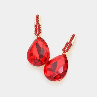 Fashnzfab Teardrop Stone Evening Earrings - Gold, Red