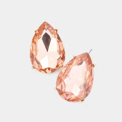 Fashnzfab Teardrop Stone Evening Earrings - Peach In Pink